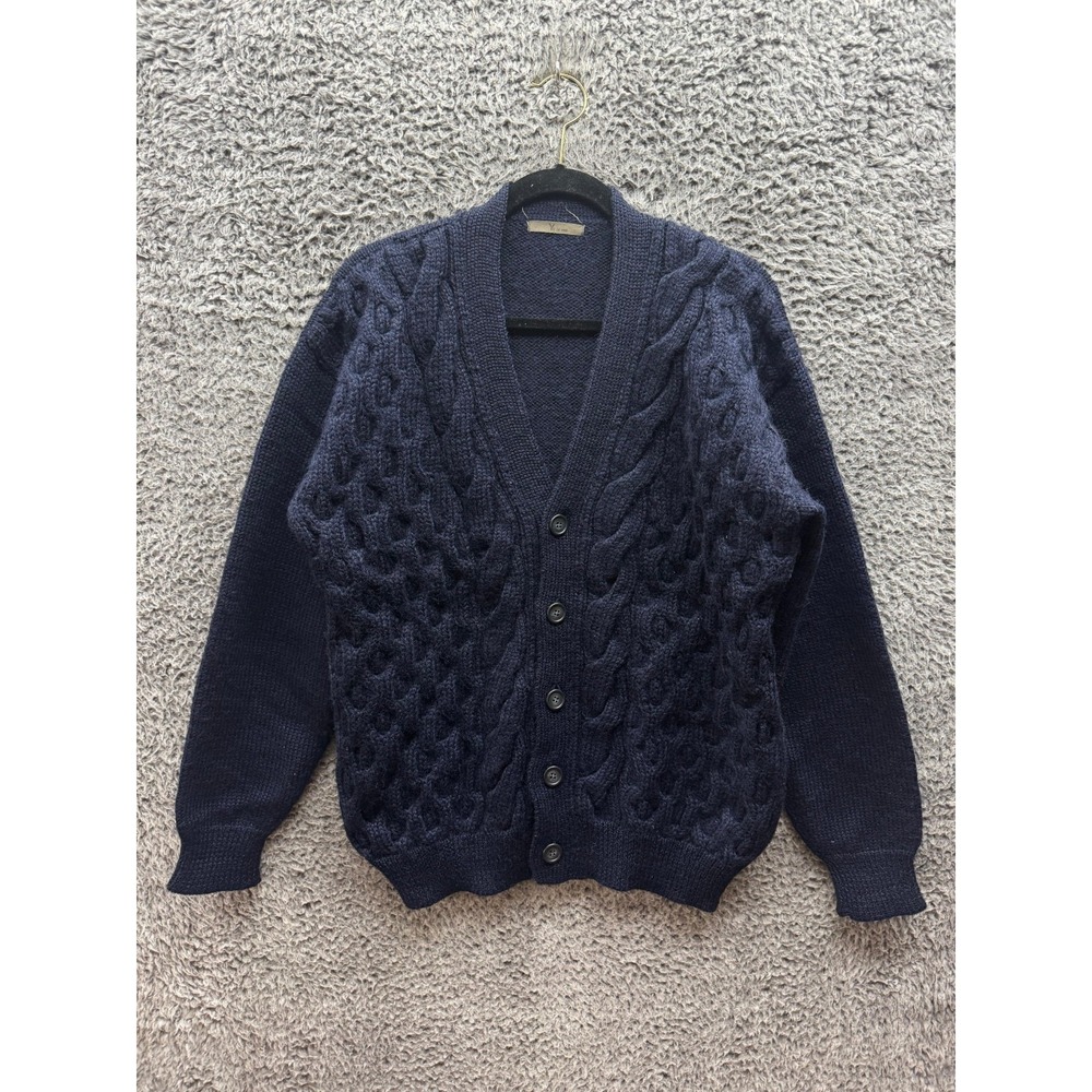 Vintage Ys For Men Y3 Knitted Wool V-Neck Cardigan Sweater Navy Blue Mens M/L